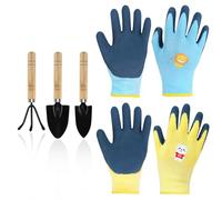 Mulaibdin 2 Paires Gants Jardinage Enfant, Gants de Travail latex, Gant Jardinage Anti Epine avec 3 Outillage de Jardin pour Enfants, Gants Jardinage Ronces pour Fille & Garcon (5-9 Ans B)
