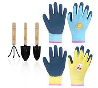 Mulaibdin 2 Paires Gants Jardinage Enfant, Gants de Travail Latex, Gant Jardinage Anti Epine avec 3 Outillage de Jardin pour Enfants, Gants Jardinage Ronces pour Fille & Garcon (3-7 Ans B)
