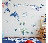 Mulaibdin 33 Pièces Stickers Muraux Enfants Marine, Stickers Muraux Salle de Bain, Autocollants Muraux Décoratifs, Stickers Muraux Chambre Enfant Animaux, Sticker Mural pour Bébé Fille,Garçons