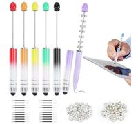 Mulaibdin 7 Pièces Stylos Perlés en Plastique, Diy Stylo à Bille, Stylet Tactile Double Usage, Stylo à Bille Personnalisé avec Mines & Perles Intermédiaires, Stylos à Perles pour Écoles,Bureaux,Enfant