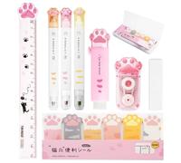 Mulaibdin Fourniture Scolaire Kawaii, Papeterie Kawaii Chat, Mignon Ruban Correcteur, Gomme Patte de Chat, Post It Chat, Regle 15 cm, Fourniture Scolaire Aesthetic pour Enfant (Rose)