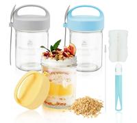 Mulaibdin Lot de 3 Overnight Oats Jar Verre, Bol Muesli a Emporter 430ml, Pot Yaourt en Verre avec Couvercle et Cuillères, Tasse à Céréales avec Sacs Transparents, Bocaux pour Porridge,Muesli,Lait,Fru