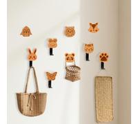 Mulaibdin Lot de 9 Porte Manteau Enfant, Patere Murale Bois Animaux, Crochet Porte Manteau Enfant Mural, Patère Murale Adhésive sans Percage pour Chambre d'Enfant,Salle de Bain,Crèche