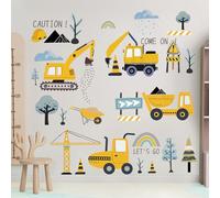Mulaibdin Stickers Muraux Enfants, Tracteurs Decoration Chambre Bebe Garcon, Autocollant Mural Enfant Chantier, Deco Chambre Bebe Voiture,Bulldozer,Excavatrice,Camion,Grue