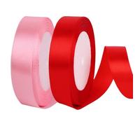 Mulapucher 2 volumes Ruban Satin Double Face en Polyester 22mm x 40m Ruban de Noël pour Mariage, Anniversaire Artisanat, Fête, Coffrets, Bouquet, Ruban pour Noeud Couture(Rouge, Rose)