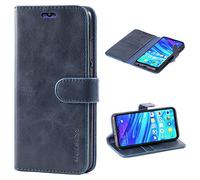 Mulbess Etui Coque pour Huawei P Smart 2019 / Honor 10 Lite - Housse en Cuir - Fentes pour Cartes - Pochette Protection Portefeuille - Rétro Marine Bleu