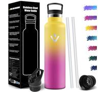 Mulbijeo Bouteille Isotherme 1L, étanche sans BPA, Gourde Isotherme, Double Paroi, Bouteille, 18/8 Acier Inoxydable, Gourde INOX, avec Paille, Bouteille d'eau pour Sport, Randonnée, École, Bureau