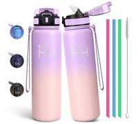 Mulbijeo Gourde 1 L sans BPA, Gourde Inox, Bouteille Isotherme Étanche à Double Paroi, Bouteille Isotherme, avec Paille, Water Bottle, Adaptée aux Boissons Gazeuses, avec Brosse