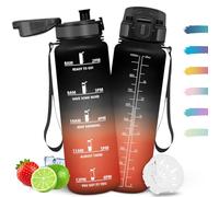 Mulbijeo Gourde 1L, Étanche & Réutilisable, Gourde Sport, Slogans de Motivation Marqueur Horaire, Bouteille, Portable, Bouteille D'eau pour Salle de Sport, Vélo, Bureau, Extérieur, École