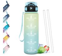 Mulbijeo Gourde 1L, Étanches, Bouteille d'eau, Portable, Gourde Avec Paille, Échelle de Temps et Slogans de Motivation, Bouteille Sport pour Fête, Ecole, Cyclisme, Camping, Sport, Yoga