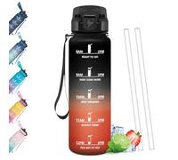 Mulbijeo Gourde 1L, Étanches, Bouteille d'eau, Portable, Gourde Avec Paille, Échelle de Temps et Slogans de Motivation, Bouteille Sport pour Fête, Ecole, Cyclisme, Camping, Sport, Yoga