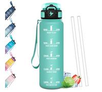 Mulbijeo Gourde 1L, Étanches, Bouteille d'eau, Portable, Gourde Avec Paille, Échelle de Temps et Slogans de Motivation, Bouteille Sport pour Fête, Ecole, Cyclisme, Camping, Sport, Yoga