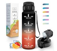 Mulbijeo Gourde 1L, Étanches, Gourde Avec Paille, Réutilisable, Bouteille d'eau, Échelle de Temps et Slogans de Motivation, Bouteille Sport pour Gym, Ecole, Cyclisme, Plein air, Sport