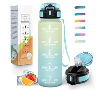 Mulbijeo Gourde 1L, Étanches, Gourde Avec Paille, Réutilisable, Bouteille d'eau, Échelle de Temps et Slogans de Motivation, Bouteille Sport pour Gym, Ecole, Cyclisme, Plein air, Sport