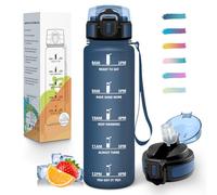 Mulbijeo Gourde 1L, Étanches, Gourde Avec Paille, Réutilisable, Bouteille d'eau, Échelle de Temps et Slogans de Motivation, Bouteille Sport pour Gym, Ecole, Cyclisme, Plein air, Sport