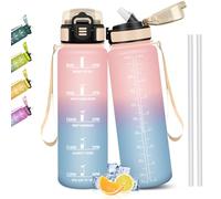 Mulbijeo Gourde 1l, Étanches, Gourde Avec Paille, Sans BPA & Réutilisable, Motivation Bouteille d'eau, Avec Marqueur de Temps, Bouteille Sport pour Gym, Ecole, Cyclisme, Plein air, Sport