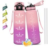 Mulbijeo Gourde 1l, Étanches, Gourde Avec Paille, Sans BPA & Réutilisable, Motivation Bouteille d'eau, Avec Marqueur de Temps, Bouteille Sport pour Gym, Ecole, Cyclisme, Plein air, Sport