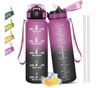 Mulbijeo Gourde 1l, Étanches, Gourde Avec Paille, Sans BPA & Réutilisable, Motivation Bouteille d'eau, Avec Marqueur de Temps, Bouteille Sport pour Gym, Ecole, Cyclisme, Plein air, Sport