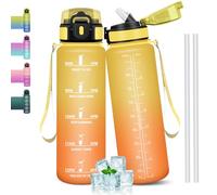 Mulbijeo Gourde 1l, Étanches, Gourde Paille, sans BPA & Réutilisable, Bouteille, Motivation Bouteille d'eau, Avec Marqueur de Temps, Gourde Sport pour Gym, Ecole, Cyclisme, Plein air, Sport