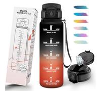 Mulbijeo Gourde 1L, Étanches & Portable, Bouteille d'eau, Sans BPA, Gourde Avec Paille, Échelle de Temps et Slogans de Motivation, Bouteille Sport pour Fête, Ecole, Cyclisme, Camping, Sport