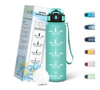 Mulbijeo Gourde 1L, Portable, Bouteille, Slogans de Motivation Marqueur Horaire, Gourde Sport, Étanche & Réutilisable, Bouteille D'eau pour Salle de Sport, Fête, Bureau, Extérieur, Camping