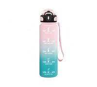 Mulbijeo Gourde 500 ML, Motivant et Étanche, Water Bottle, Réutilisable, Bouteille, Marqueur Horaire, Gourde Graduée pour La Salle de Sport, Le Travail, Bouteille D'eau, Rose et cyan