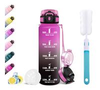 Mulbijeo Gourde 500ml, Sans BPA, Gourde de Sport Étanche avec Repères Horaires, Brosse pour Bouteille, Réutilisable, pour Course, Vélo, Gym, École