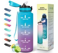 Mulbijeo Gourde avec Paille, 1.5L en Plastique, Gourde Sport, Anti-Fuite BPA Free, Bouteille d’Eau, Large Ouverture & Dragonne, Gourdes Graduée pour 1 Journée, Idéale pour Fitness, École, Bureau