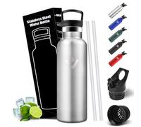 Mulbijeo Gourde Isotherme 0,75L, Reutilizable, Gourde Avec Paille, Aislamiento Al Vacío de Doble Pared, Bouteille Isotherme Sin BPA, Étanche, Bouteille D'eau Metal para Yoga, Deporte, Oficina