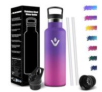 Mulbijeo Gourde Isotherme 750 ML, Reutilizable Sin BPA, Bouteille Isotherme, Aislamiento Al Vacío de Doble Pared, Gourde Inox, avec Paille, Bouteille d'eau Metal para Adultos, Deporte, Oficina, Yoga