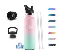 Mulbijeo Gourde Isotherme avec Paille, 500ml en Inox 18/8, Bouteille, sans BPA Anti-Fuite, Gourde Inox, Réutilisable, Gourdes, Bouteille d'Eau pour Sport École Voyage