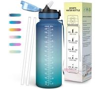 Mulbijeo Gourde Paille 1,5L, Étanche, Gourde Avec Paille Adulte, Échelle de Temps et Slogans de Motivation, Bouteille Sport, Portable, Bouteille d'eau pour Randonnée, Camping, Fitness, Cyclisme
