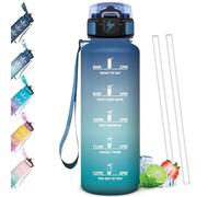 Mulbijeo Gourde Paille 1,5L, Étanche & Portable, Gourde Avec Paille Adulte, Échelle de Temps et Slogans de Motivation, Bouteille d'eau Sport, Bouteille pour Randonnée, Camping, Fitness, Yoga
