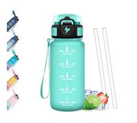 Mulbijeo Gourde Paille, Étanches, Bouteille 500ml, Portable, Bouteille d'eau Sans BPA, Échelle de Temps, Gourde Graduée pour 1 Journee pour Gym, Ecole, Cyclisme, Plein Air, Sport