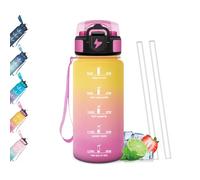 Mulbijeo Gourde Paille, Étanches, Bouteille 500ml, Portable, Bouteille d'eau Sans BPA, Échelle de Temps, Gourde Graduée pour 1 Journee pour Gym, Ecole, Cyclisme, Plein Air, Sport