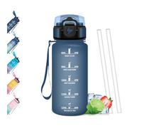 Mulbijeo Gourde Paille, Étanches, Bouteille 500ml, Portable, Bouteille d'eau Sans BPA, Échelle de Temps, Gourde Graduée pour 1 Journee pour Gym, Ecole, Cyclisme, Plein Air, Sport