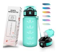 Mulbijeo Gourde Paille, Portable, Bouteille 500ml, Étanches, Bouteille d'eau Sans BPA, Échelle de Temps et Slogans de Motivation, Gourde pour Gym, Ecole, Cyclisme, Plein Air, Sport