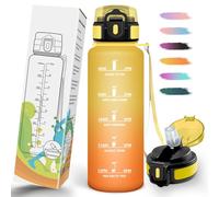 Mulbijeo Gourde Paille, Portable, Gourde 1l5, Étanche, Bouteille Sport avec Paille, Échelle de Temps et Slogans de Motivation, Bouteille d'eau pour Randonnée, Camping, Fitness, Cyclisme