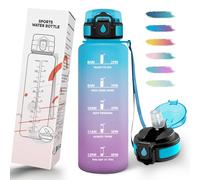 Mulbijeo Gourde Paille, Portable, Gourde 1l5, Étanche, Bouteille Sport avec Paille, Échelle de Temps et Slogans de Motivation, Bouteille d'eau pour Randonnée, Camping, Fitness, Cyclisme