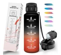 Mulbijeo Gourde Paille, Portable, Gourde 1l5, Étanche, Bouteille Sport avec Paille, Échelle de Temps et Slogans de Motivation, Bouteille d'eau pour Randonnée, Camping, Fitness, Cyclisme