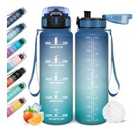 Mulbijeo Gourde Sport, 1L Étanche & Réutilisable, Gourde Filtrante, Motivation avec Filtre, Bouteille Plastique, pour Gym, École, Bureau, Yoga, Bouteille d'eau, Gourde graduée