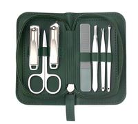 Mulbijeo Kit Manucure 7 Pièces avec Coffret Vert Jade - Ciseaux à Ongles, Ciseaux à Peau, Coupe-Ongles Pieds & Mains, Cure-Ongles, Pince à Épiler, Lime à Ongles en Verre