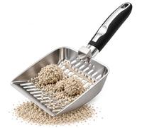 Mulbijeo Pelle Litiere Chat pour Chat en Alliage d'Aluminium, Pelle Metal, Tamis Profond de 4 cm avec Crochet, Manche PP Robustes, Pelles à Litière pour Chats, pour Filtrer la Litière Propre du Bac