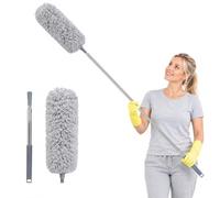 Mulbijeo Plumeau Télescopique, Manche Extensible 280 cm avec Tête en Microfibre Flexible, Plumeau Lavable, Balai Plafond, Coins, Meubles et Toile d'Araignée, Perche Telescopique Nettoyage Vitres