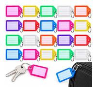 Mulbijeo Porte-Clés Étiquettes Identifiant - 20 Pièces & 8 Couleurs Vives pour Clés, Valises & Outils - Plastique Durable, Étanche & Léger - Système Organisation Cléring