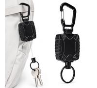 Mulbijeo Porte-Clés Rétractable Noir - Lot De 2 - Accessoire Extensible Robuste Pour Clés Et Badges - Câble En Acier Revêtu PVC - Usage Bureau Et Extérieur
