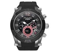 MULCO Kripton Viper Montre pour homme en acier inoxydable 46 mm avec bracelet en silicone, mouvement à quartz multifonctionnel jour et date, affichage analogique, accents or rose, étanche à 100 m