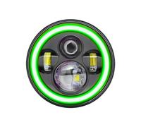 Mulcort 1 Rond Phare LED de 17,8 cm, Phare Avant avec Feux de Croisement/Feux de Route, Yeux à Angle Rouge de 17,8cm, pour Voiture et Moto, Remplacement pour Je EP,Wrang ler(Ouverture Vert-Jaune)