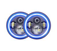 Mulcort 2 Rond Phare LED de 17,8 cm, Phare Avant avec Feux de Croisement/Feux de Route, Yeux à Angle Rouge de 17,8cm, pour Voiture et Moto, Remplacement pour Je EP,Wrang ler(Ouverture Bleu-Jaune)