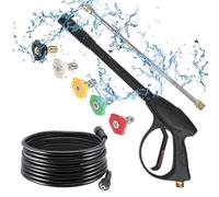 Mulcort 5800PSI Pistolet de nettoyeur haute pression(Max 40MPa) avec kits de tuyaux M22 noirs de 66 cm/26 pouces, connexion rapide de 1/4 pouces, 5 embouts de buse de couleur 0, 15, 25, 40, mode savon